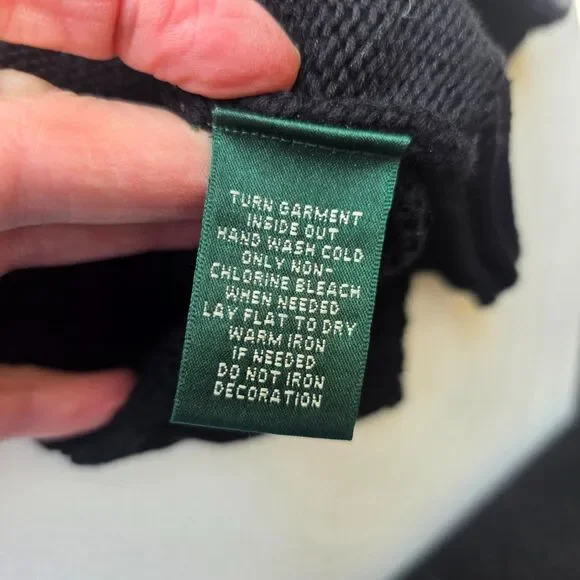Lauren Ralph Lauren Cotton Sweater Black Shawl Fair Isle Nordic Design Toggle XL - Picture 6 of 9